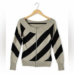 Puma Y2K Zip Front Cardigan Knit Top Small Black Gray Striped Logo  Streetwear